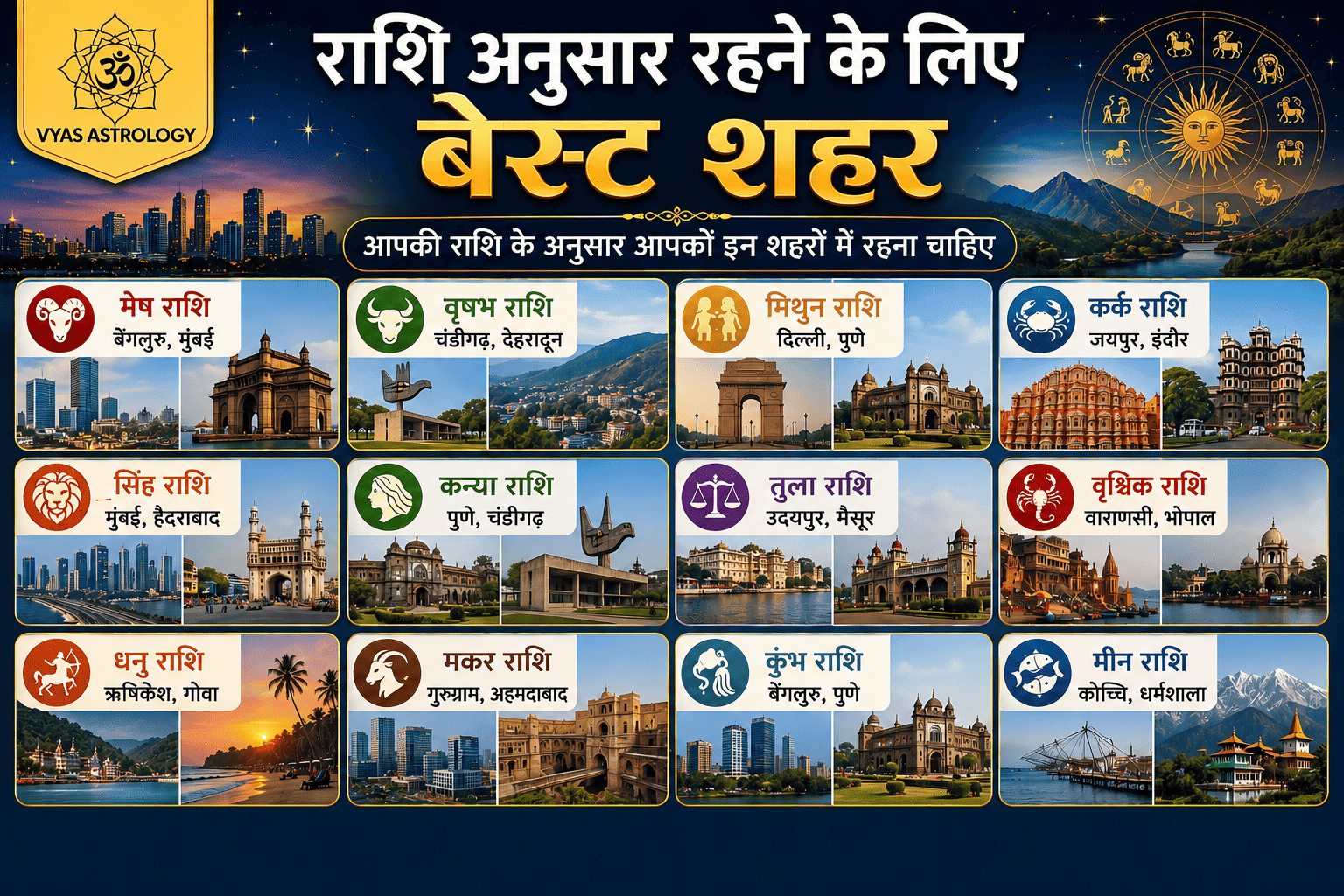 राशि अनुसार रहने के लिए बेस्ट शहर: आपकी राशि के अनुसार आपको इन शहरों में रहना चाहिए